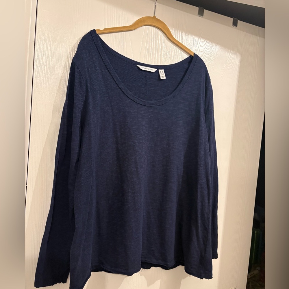 Denim & Co Women's Navy Long-Sleeve Scoop slub knit Top 1X